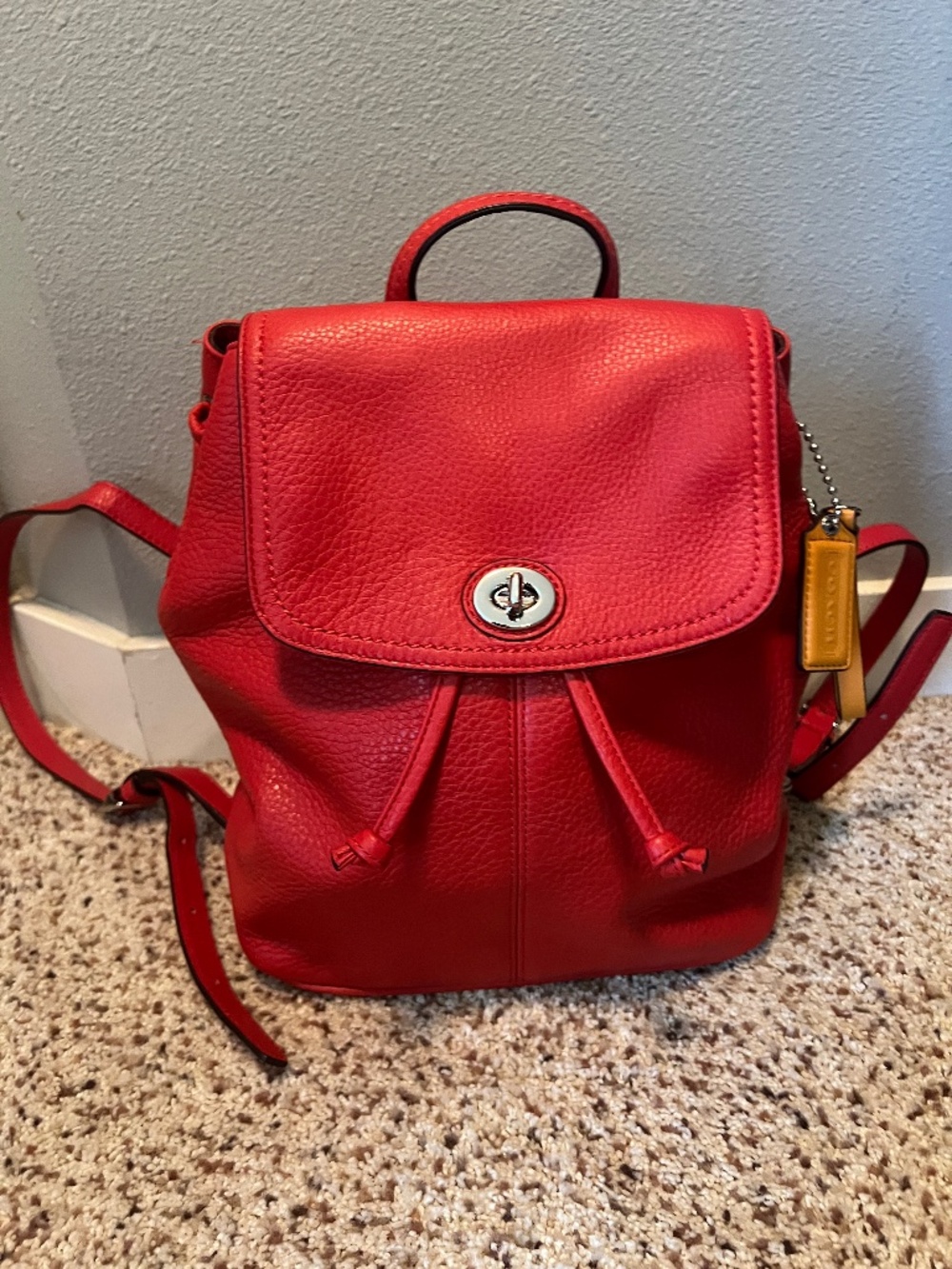 Coach Park Pebbled Leather Turnlock Leather Backpack